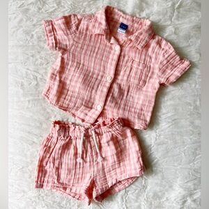 Old Navy Muslin Gauze Cotton Gingham Plaid Shirt & Shorts Set 6-12m